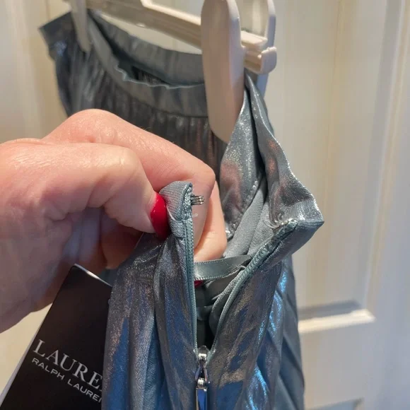 Lauren Ralph Lauren Suzy Metallic Chiffon Midi A-Line Pleated Skirt